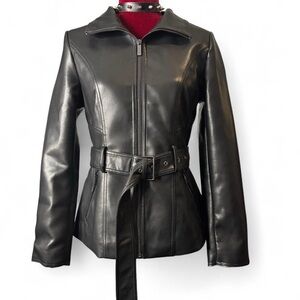 Kenneth Cole Black Leather Zip-Belt Jacket